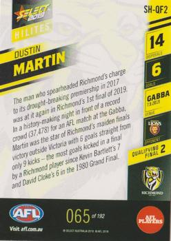 2019 Select AFL Hilites #SH-QF2 Dustin Martin Back